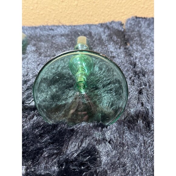 Poketo Glass Candlesticks Holder Green Set Of 2 With Elegant Design 8" - Picture 5 of 8